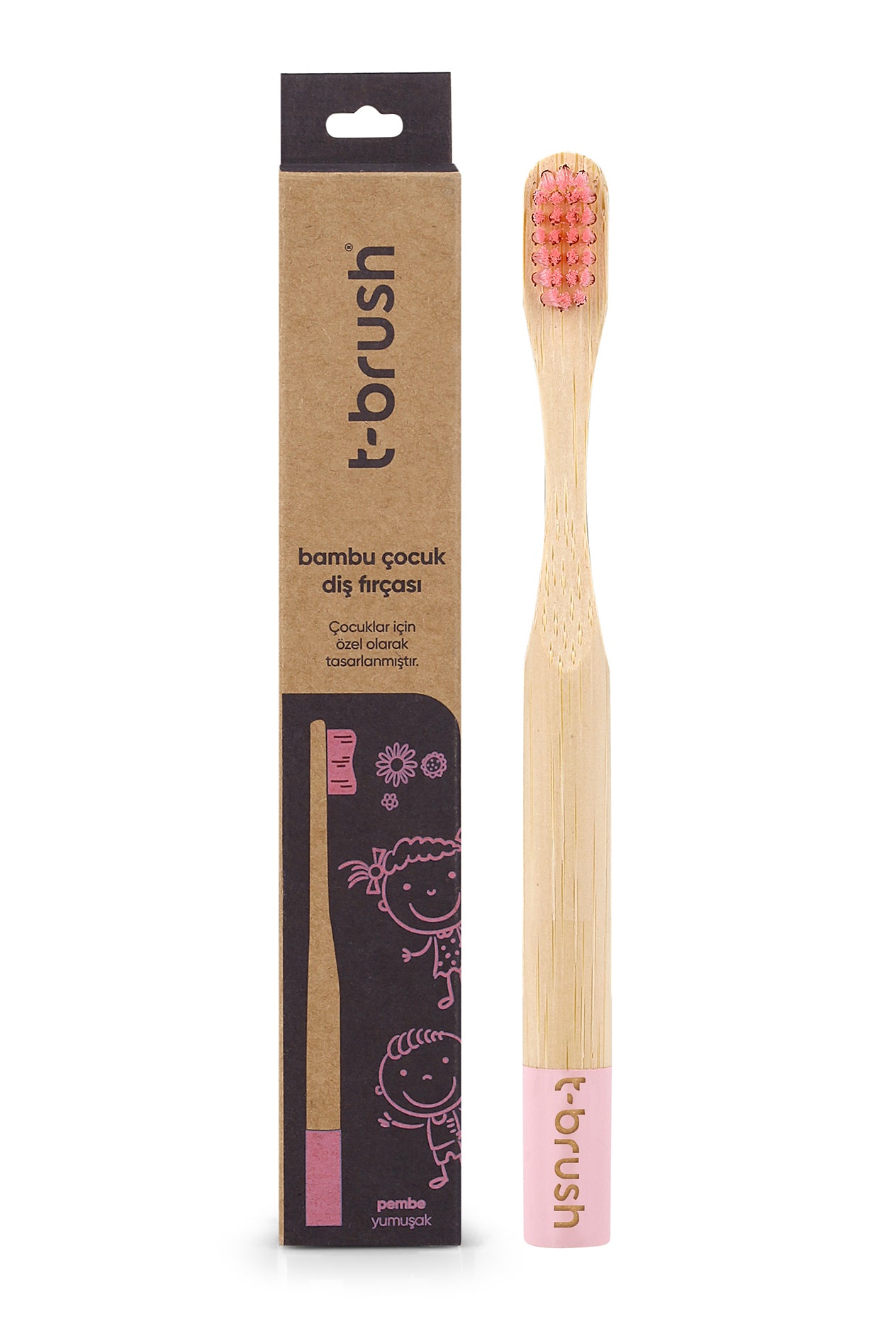 Brosse à dents en bambou pour enfants - Rose