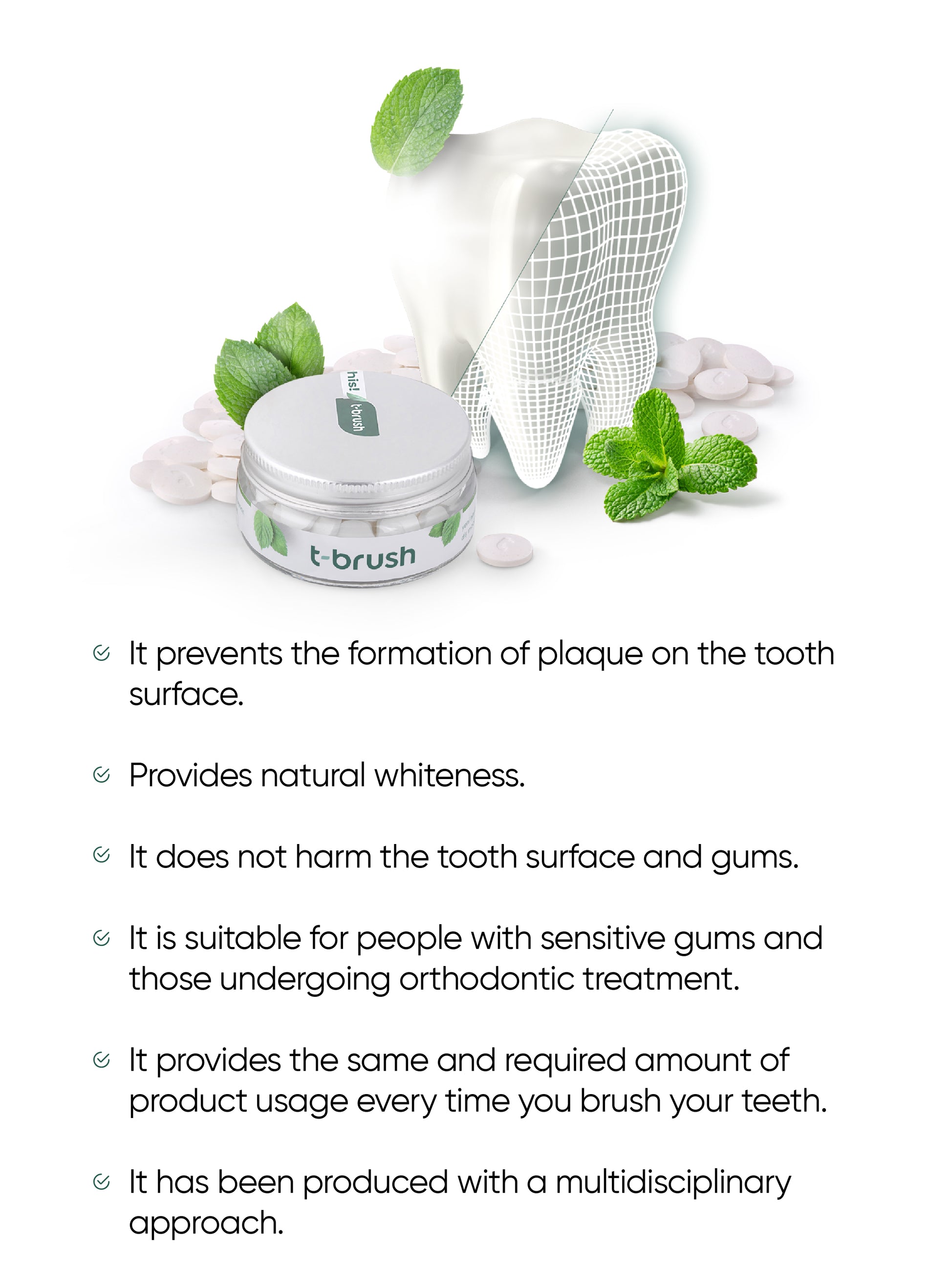 t-brush Mint Tandpasta Tabletten, teknische tekening