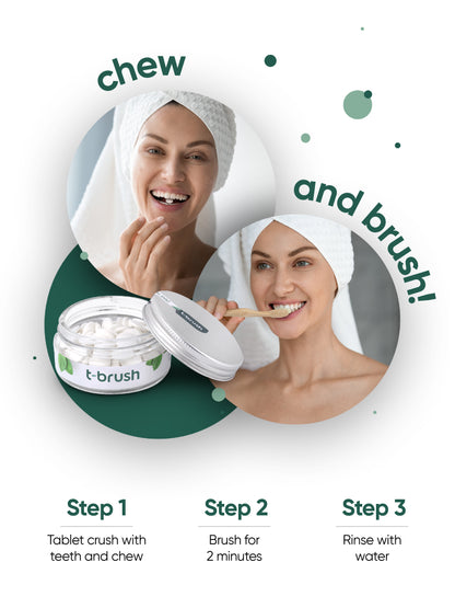 t-brush Mint Tandpasta Tabletten, op model