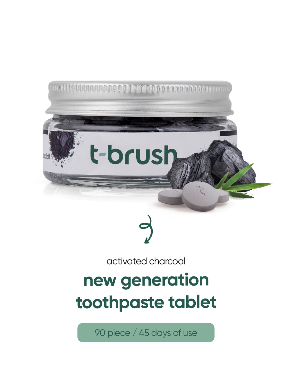 t-brush Activated Charcoal Tandpasta Tabletten, vooraanzicht2