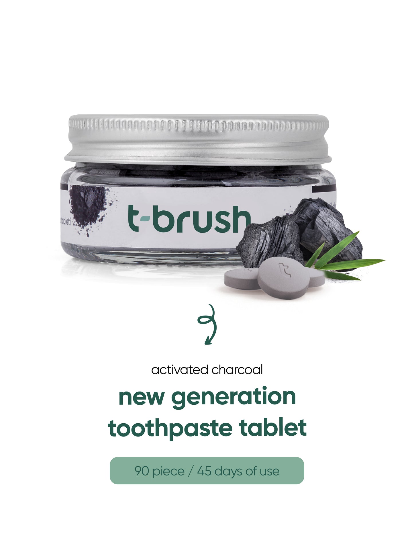 t-brush Activated Charcoal Tandpasta Tabletten, vooraanzicht2