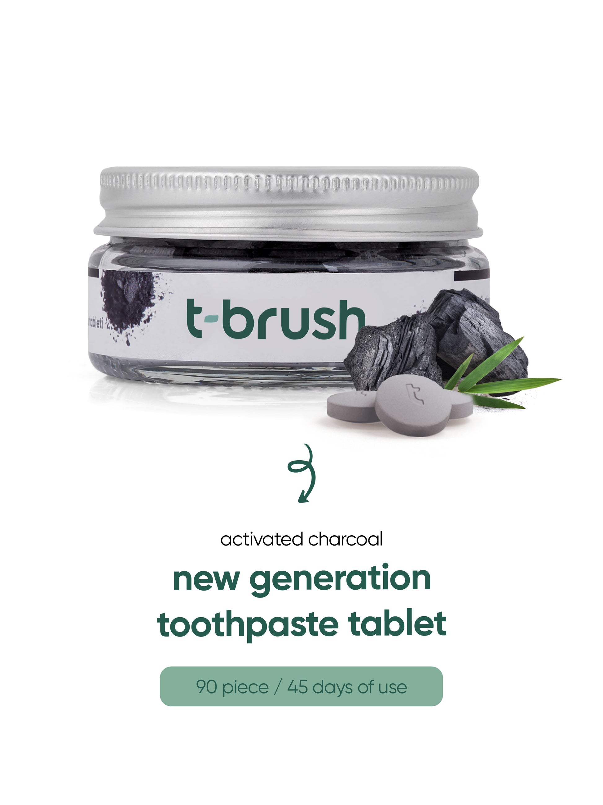 t-brush Activated Charcoal Tandpasta Tabletten, vooraanzicht2