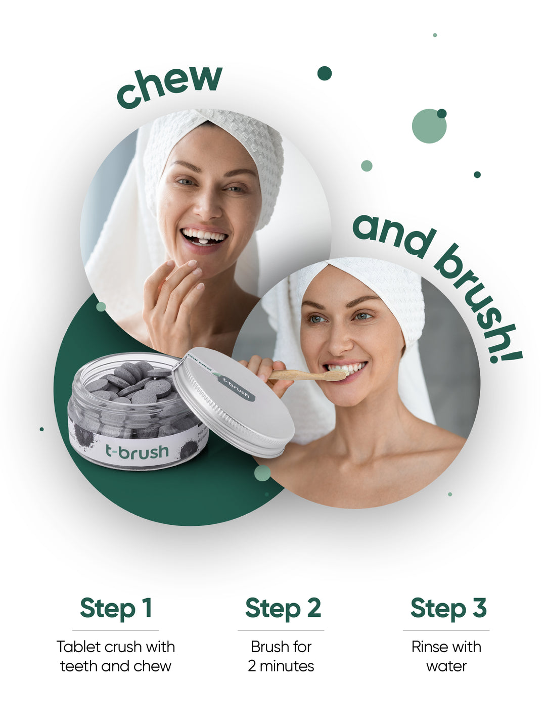t-brush Activated Charcoal Tandpasta Tabletten, op model